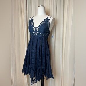 Free People NWT XS Adella Dress Navy Blue